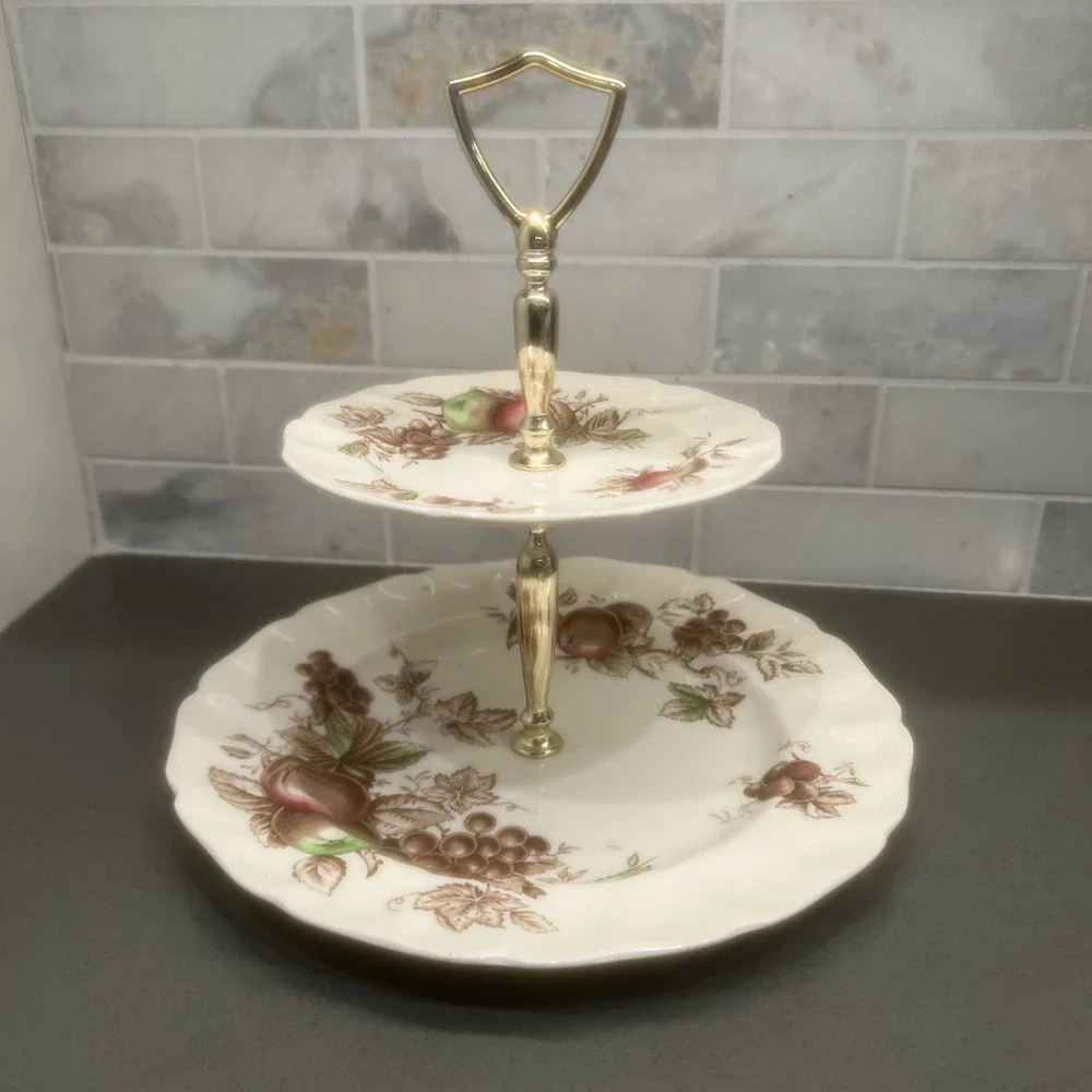 Johnson Bros Harvest Time 2 Tier Serving Tray Made In England  Vintage 14inH